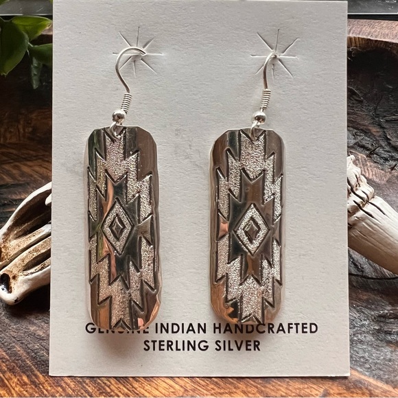 925 Sterling Silver Dangle Earrings by Florence Tahe – Navajo Handmade - Picture 2 of 5